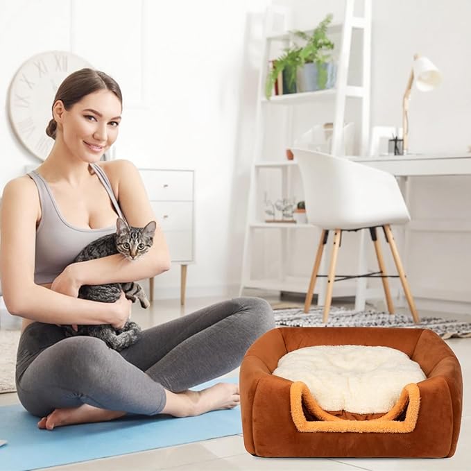 Cat Bed Cave for Indoor Cats,Cat House Tent Bed with Removable Washable Cushioned Pillow, 2-in-1 Kitten Beds for Indoor Kittens,Pet Bed