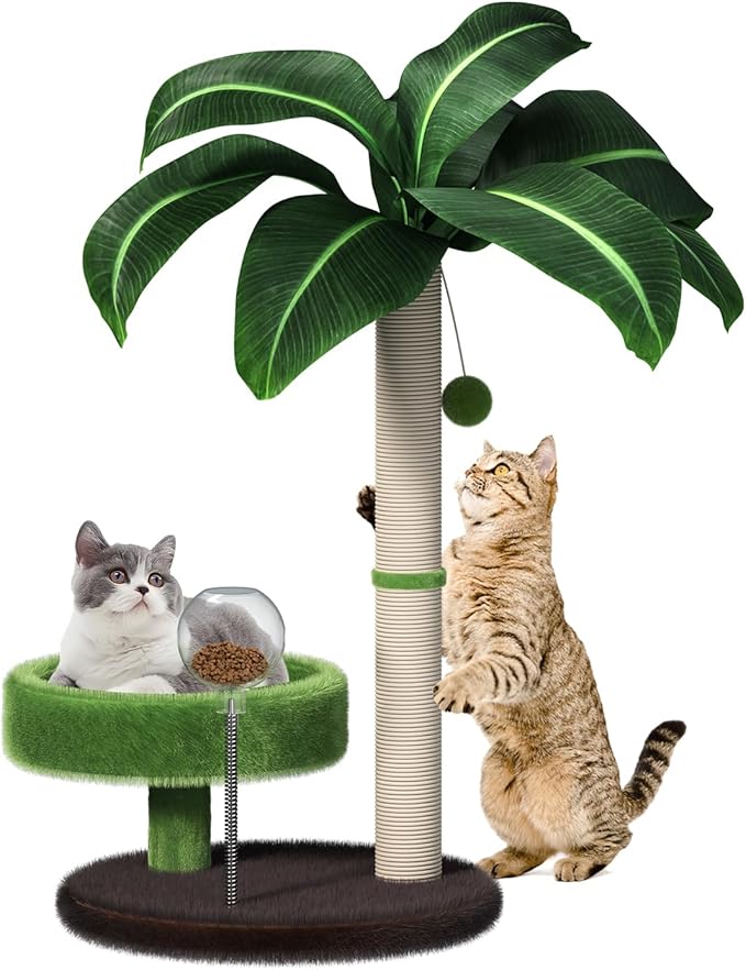 Cat Scratching Post with Bed, Cat Tree Tower Natural Sisal Cat Scratcher Cat Bed Cute Cat Tree for Kittens and Cats