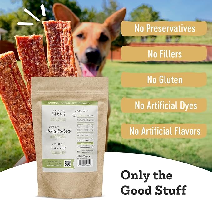Farm Hounds - Boar Strips - Premium Natural Jerky for Dogs - from 100% Humanely Raised Boar - Break-to-Size - Great for Training & Treats - No Added Fillers - Made in USA - 4.5 oz - 2 Pack