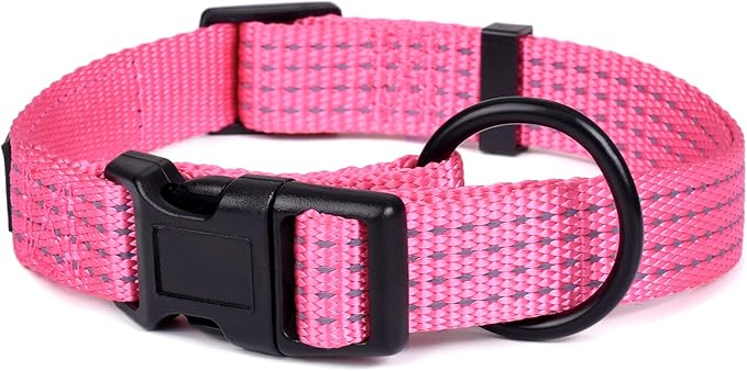 Mile High Life Dog Collar, Nylon Reflective Dog Collars w Pull D-Ring, Light Weight Adjustable Puppy Collars, Dog Collars for Medium Dogs(Pink, Medium)