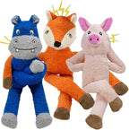 3 Pack No Stuffing Crinkle Squeaky Interactive Plush Dog Toys for Aggressive Chewers to Keep Puppy Busy for Boredom Small & Medium Breeds Furry Friend Teething Orange Fox Pink Pig Blue Hippo