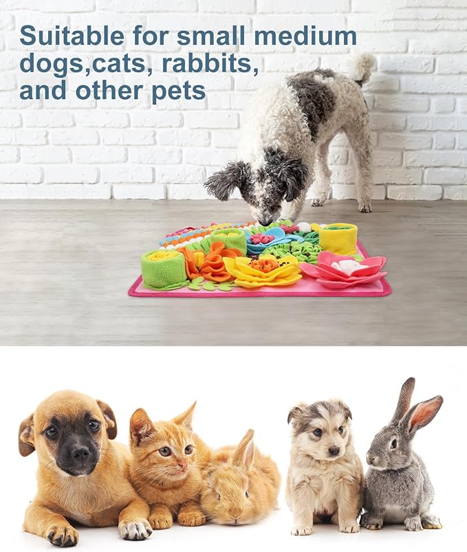 Snuffle Mat for Dogs Cats Rabbits, Pet Treats Feeding Mat, 15.4 x 15.4 inch for Small & Medium, Felt Wool Dog Sniff Mats for Slow Feed, Rabbit Foraging Mats, Relieve Anxiety, with Anti-Slip Bottom
