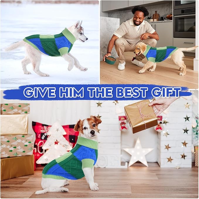 Turtleneck Pet Sweaters for Dogs Boys or Girls,Color Inlay and Moving Needle Pattern Dog Sweater,Pet Clothes,Dog Sweaters,Suitable for Various Breeds Dogs or Sizes(Green Group,XS)