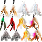12 Pack Cat Wand Feather Toy Refills with Bells , Natural Feather Replacement for Interactive Teaser Toys, Colorful Wand Attachments, Durable and Safe Cat Toy Accessories for Exercise and Play