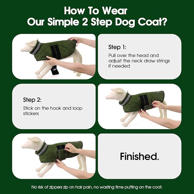 Dog Winter Coat Warm Padded Puppy Jacket Windproof Water Resistant Clothes for Small Medium Large Pets Christmas Sweater Outfit Vest(Green, S)