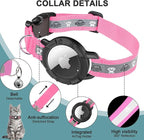 Reflective AirTag Cat Collar, Integrated Cat Tracker Collar with Air Tag Holder and Bell, Safety Elastic Band Cat GPS Collars for Girl Boy Cats, Kittens and Puppies (Hotpink,S)