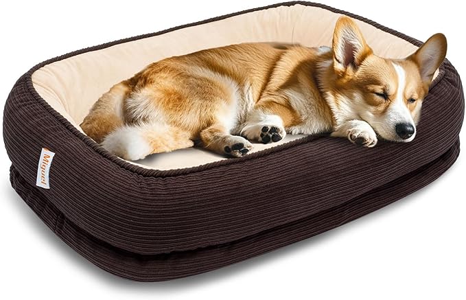 Miguel Orthopedic Dog Bed for Medium Dogs, Memory Foam Pet Bed Washable Removable Cover, Calming Puppy Bed with Sides, Dog Couch Comfort Sofa, Egg Foam Support, Non-Slip Bottom, Brown 30 inches