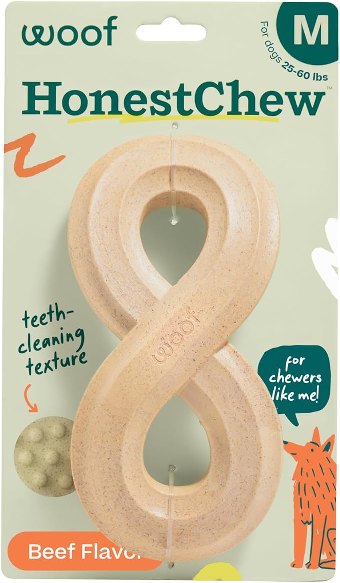 WOOF HonestChew Dog Toy Infinity - Durable, Interactive Dog Toy - Made with Natural, Plant-Based Ingredients - Splinter-Resistant - Safer Than Dog Bones - Medium