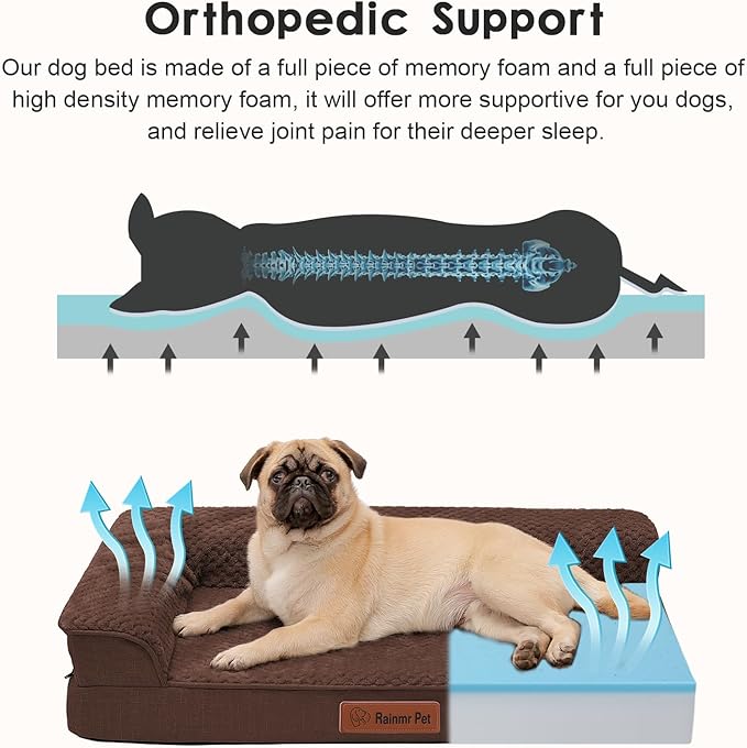 Orthopedic Dog Bed Medium Size Dog, 3 Inch Memory Foam Pet Bed for Small and Medium Dogs, Washable Removable Cover, Nonskid Bottom, Waterproof, 35x23 Inches, M Brown Grey