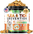 Flea and Tick Prevention for Cats, 500 Crunchy & Creamy Chews, Cat Flea Chewables with Natural Oral Flea Treatment Supplement Cats, Skin & Coat Support - All Breeds & Ages - Chicken and Krill Flavor