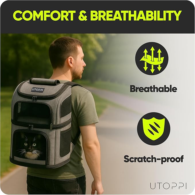 Cat Backpack Carrier for 2 Cats, Kittens or Small Dogs, Foldable & Breathable Pet Travel Bag, Cat Carrier Soft Sided & Lightweight, Holds up to 10kg, Ideal for Hiking, Camping & Picnic