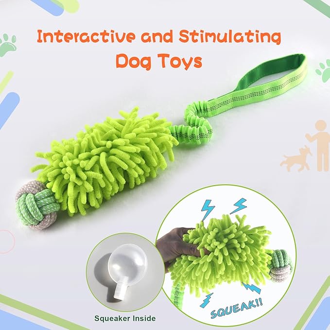 Dog Puppy Toys Dog Squeak Toys Plush Dog Toy with Dog Ropes Knots for Fun and Teeth Cleaning,Tug of War Toys, Puppy Chew Toys, Dog Rope Toys for Training Small, Large Dogs (Green, Dog Bite Ball Toy)