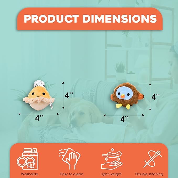 Flourish Pets 2 in 1 Multi-Layer Chew Toy for Active Dogs | Non-Toxic BPA Free Double Stitched Soft Fabric Exterior Dog Toys | Long-Lasting Dog Plush Toys – Turkey + Pumpkin (4”)