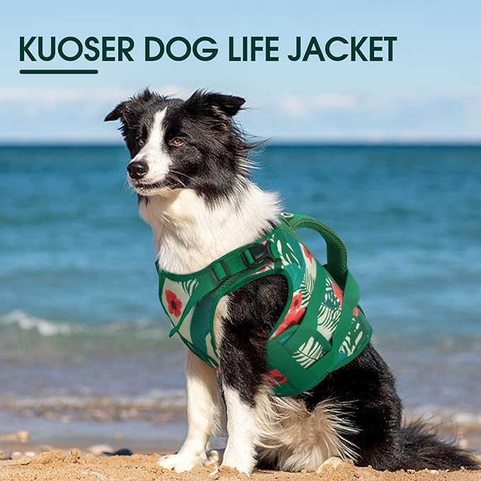 Kuoser Dog Life Jacket High Flotation XXL, Reflective Dog Life Vest for Swimming Boating, Adjustable Dogs lifejacket with Rescue Handle for, Safety Pet Life Preserver Floats for Summer Vacation, 2XL