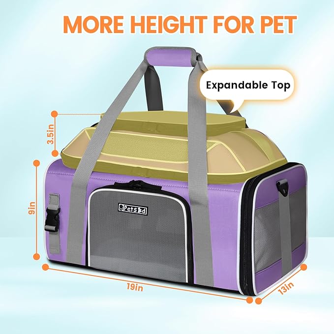 Petskd Top-Expandable Pet Carrier 19x13x9 Inches Southwest Allegiant Airlines Approved, Soft-Sided Carrier for Small Dog Under 12 lbs and Large Cat Under 15 lbs(Purple)