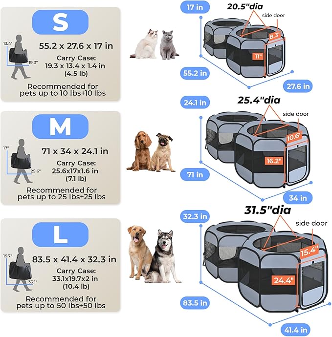 2-in-1 XLarge Cat Playpen, Detachable into 2 Separate Playpens with Additional 2 Doors, Portable Dog Playpen Cat Tent Enclosure for Kitten and Puppy Indoor Outdoor Use(L)