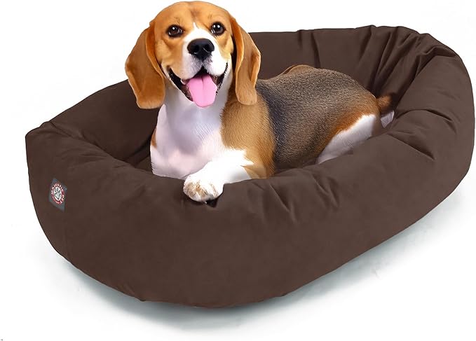 Majestic Pet 32 Inch Suede Shredded Memory Foam Mix Calming Medium Dog Bed Washable 32x23x7 (Inch) - Cozy Soft Round Donut Dog Bed with Spine for Head Support - Pet Bed Chocolate
