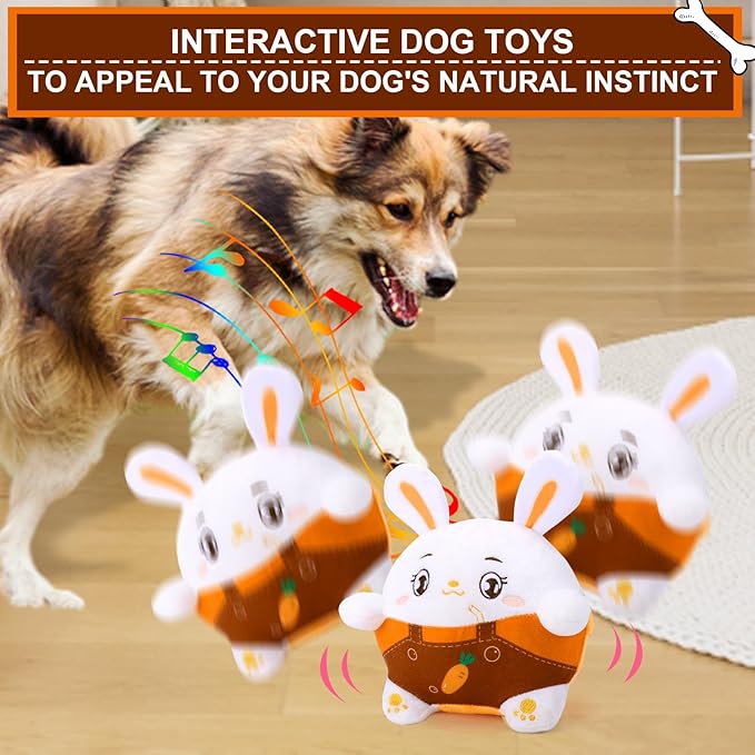 BABORUI Interactive Dog Toys Bunny, Jumping Squeaky Easter Dog Toys with Recording and Music Modes, Rechargeable Moving Dog Easter Rabbit Toys for Small/Medium/Large Dogs to Keep Them Busy(Bunny)