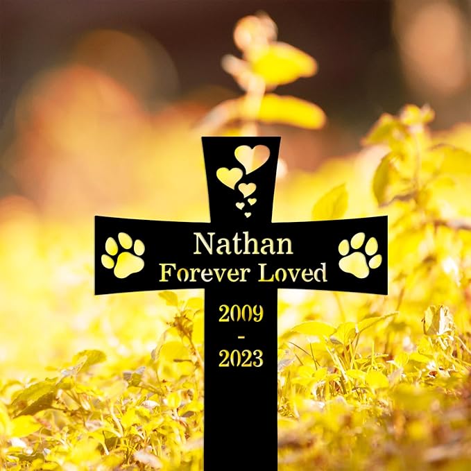 Custom Cat Dog Memorial Cross Stake Metal Sign Pet Memorial Grave Marker, Personalized Dog Cat Name Yard Stake Garden Decor Remembrance Stake, Customized Pet Memorial Plaque Sympathy Gift