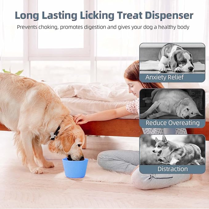 Dog Slow Feeder Lick Bowl, Non-Slip Licking Treat Dispenser, Slow Feeder Dog Bowls for Small Medium Large Breed Dogs, Anxiety Relief & Anti-Choking, BPA Free Silicone (Light Blue, 1.6 Cup)