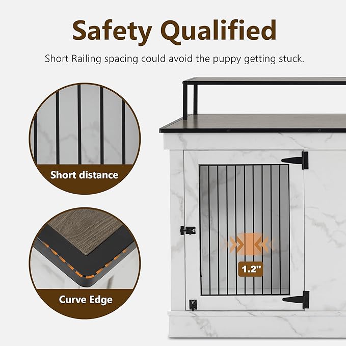 MCombo Large Dog Crate Furniture TV Stand, Wooden Pet Kennel with Double Doors, Indoor Furniture Style Dog House End Table, 1861 (White)