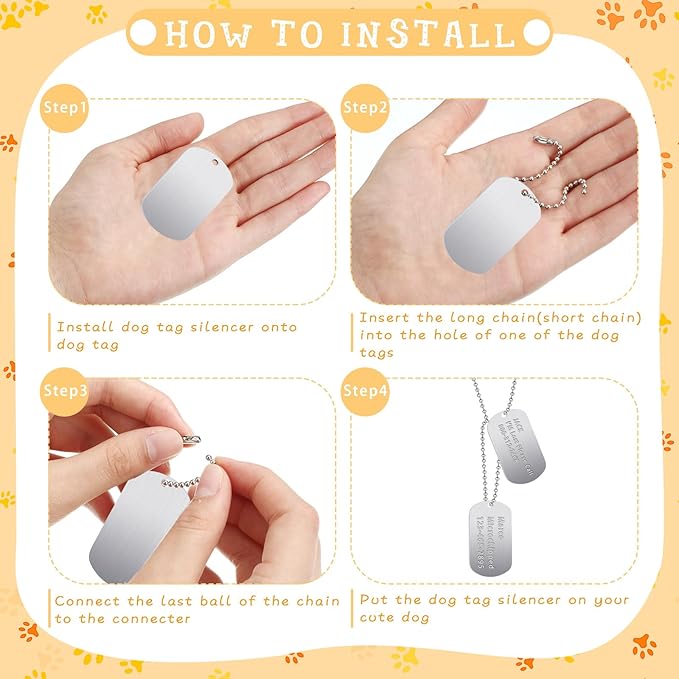 20 Pieces Military Dog Tags Set Including 10 Stainless Steel Army Blank Dog Tags 10 Steel Chains Personalized Pet Oval Pendant Necklaces for Stamping Engraving DIY Halloween Craft(Silver)