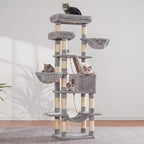 Heybly Cat Tree, 68 inch Multi-Level Cat Tower for Indoor Cats, 2 Widened Plush Perches Cat Condo with Scratching Board and Big Caves, Light Gray HCT025W
