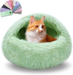 Calming Dog Beds & Cat Cave Bed with Hooded Cover,Washable Round Beds for Small Medium Pets,Anti-Slip Faux Fur Fluffy Coved Bed,Comfortable Warming Pet Bed(20 * 20inch,Green)