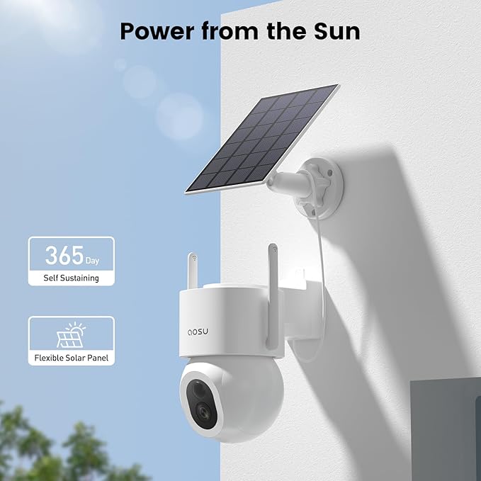 AOSU Solar Security Cameras Wireless Outdoor - 3K 5MP Home Security Camera, 360° Panoramic View, 400-Lumen Floodlight Camera, Color Night Vision, WiFi Cameras, Auto Tracking, AI Human Detection,2 Pack