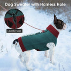 Large Dog Sweater for Male Female, Thick Turtleneck Sweater with Leash Hole, Cold Weather Thermal Christmas Sweaters for Dogs French Bulldog, Warm Holiday Clothes Sweatshirt, Green L