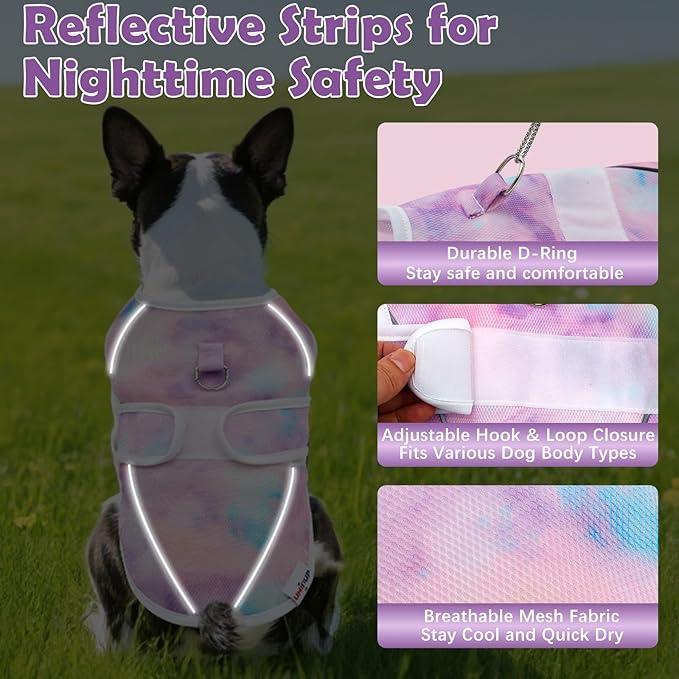 Dog Cooling Vest – Lightweight Pet Cooling Shirt 3D Breathable Mesh, Reflective Strips & UV Protection for Walking, Hiking, Park – Adjustable Fit Dog Cooler Jacket with D-Ring U-DCV03M
