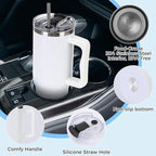 40 oz Tumbler with Handle and Straw Lid Insulated Cup Stainless Steel Water Bottle Travel Mug Cupholder Use Gifts for Women Men Kids Trek Collection White