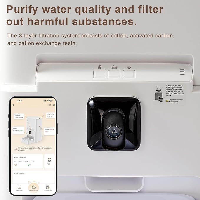 Automatic Pet Feeder, White 6L Cat Food Dispenser, Supports 5G & 2.4G, with 1080P HD Night Vision 142° Camera, APP Remote Control, Customizable Portion Sizes, Low Food & Motion Alerts