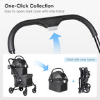 T1 Double Pet Stroller for 2 Small Dogs or Cats Lightweight Foldable Double Cat Stroller with Detachable Carrier (Black)