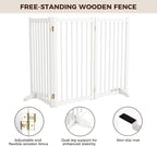 36" H Freestanding Dog Gate, Solid Wood Foldable Pet Gate with Support Feet, Wooden Tall Dog Gate for Doorway, Stairs & Indoor Use, 60" Wide Expandable Pet Fence, 3 Panels, White