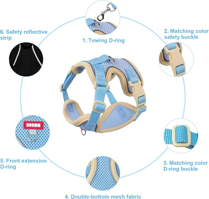 wanheart Cat Harness and Leash Set Escape-Proof Adjustable cat Leash and Harness Combo Suitable for All cat Breeds (Blue, XL)