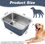 3 Gallons Large Dog Water Bowl, Stainless Steel Metal Dog Bowls, Large Capacity Pet Food Bowl Water Dish for Indoor and Outdoor Universal for Medium to Giant Dogs Blue