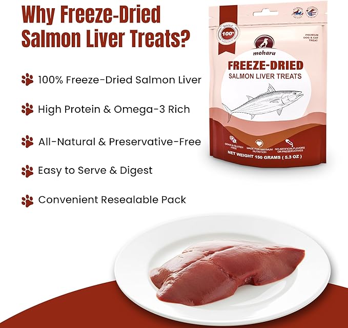 Freeze-Dried Salmon Liver Treats for Dogs & Cats, High Protein, Grain-Free, Single Ingredient, Healthy Training Snacks, Freeze Dried Salmon Dog & Salmon Cat Treats, 150g (5.3oz)