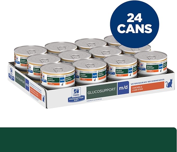 Hill's Prescription Diet m/d GlucoSupport Chicken & Liver Stew Canned Cat Food, Veterinary Diet, 2.9 oz., 24-Pack Wet Food