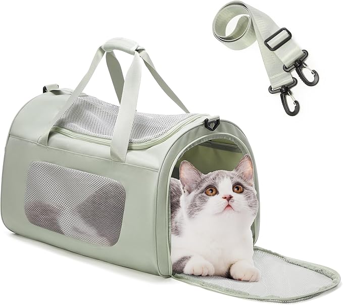 Large Cat Carrier Soft,Dog Carrier Airline Approved with Soft Sided,Dog Carriers for Small Dogs,Mesh Pet Carrier Holds up to 20lbs,Green