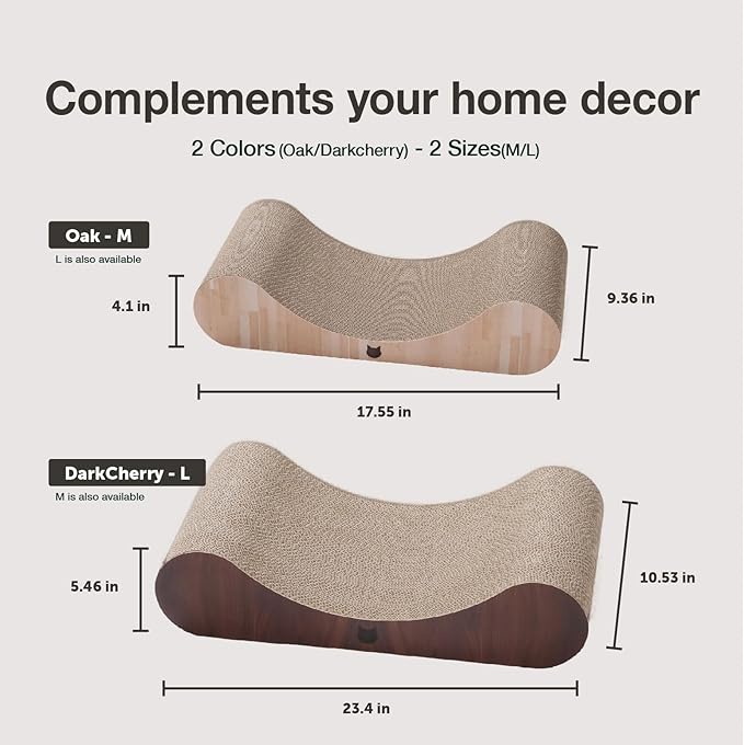 Necoichi Cardboard Cat Scratcher Bed for Indoor Cats - Cat Scratching Board, Horizontal Cat Scratch Pad Lounger with Reversible Usability and Extra Comfort for Lounge, Curved (18" Medium, Dark Cherry)