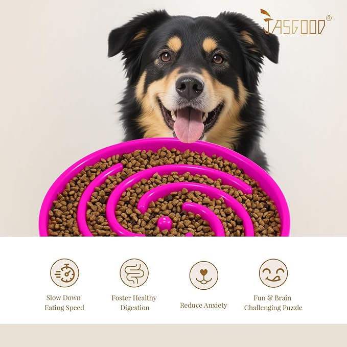 JASGOOD Slow Feeder Dogs Bowl for Large Medium Dogs,Anti-Gulping Pet Slower Food Feeding Bowls Stop Bloat,Preventing Choking Healthy Design Dogs Bowl, R-rose red