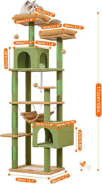 Taoqimiao Cat Tree, 68-Inch Cat Tree Cat Tower for Indoor Cats, Plush Multi-Level Cat Condo with 6 Scratching Posts, 2 Perches, 2 Caves,Hammock, 3 Pompoms,MS020ST Cactus