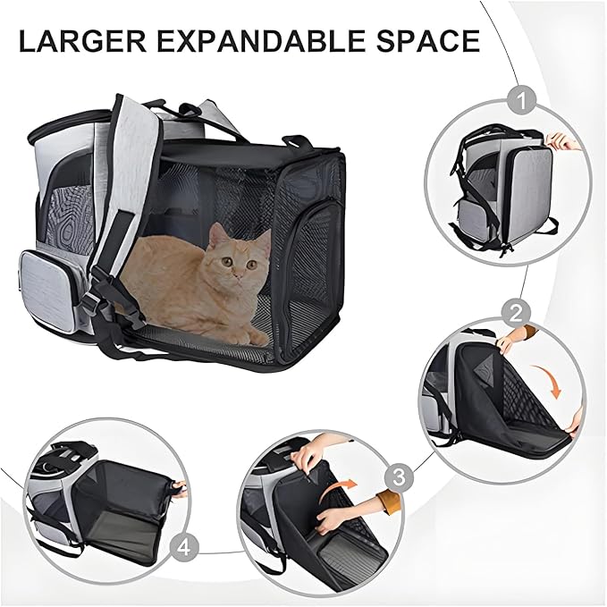 Expandable Cat Backpack Carrier – Airline Approved Pet Carrier for Small Cats Dogs Up to 17 Lbs, Travel Backpack with Breathable Mesh for Outdoor Camping Hiking