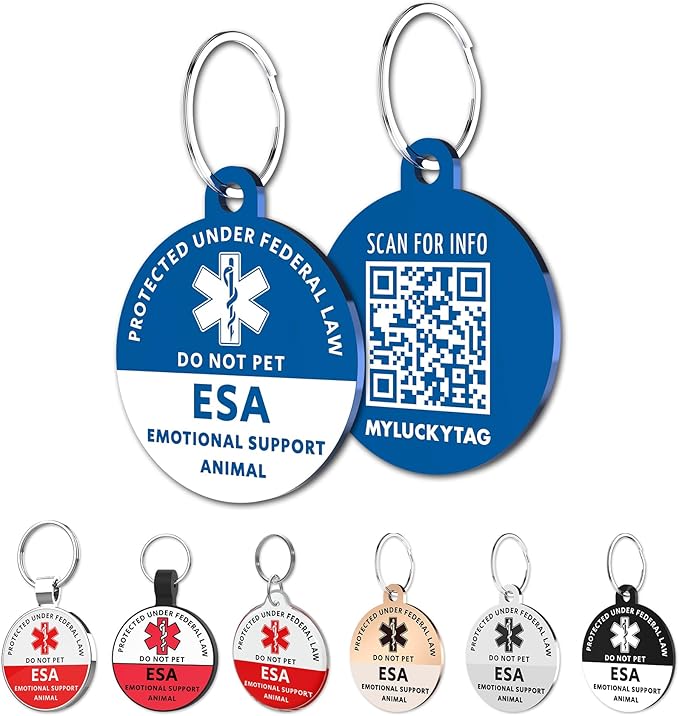 MYLUCKYTAG Emotional Support Animal (ESA) Tag - QR Code Digital Pet ID, Online Profile, Location Alert Email - Durable Stainless Steel Collar Tag