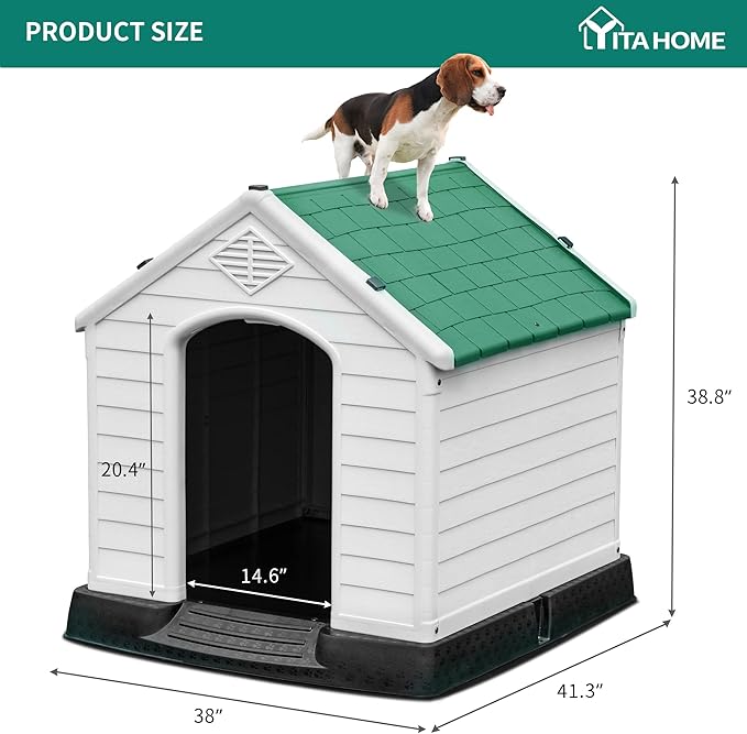 YITAHOME Large Plastic Dog House Outdoor Indoor Doghouse Puppy Shelter Water Resistant Easy Assembly Sturdy Dog Kennel with Air Vents and Elevated Floor