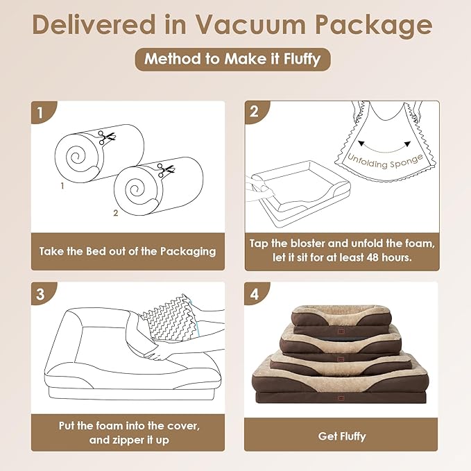 EHEYCIGA Memory Foam XXL Dog Bed for XLarge Sized, Extra Large Orthopedic Dog Sofa with Sides and Waterproof Liner, Washable Bolster Pet Couch with Removable Cover, 52x41x8 Inch, Brown