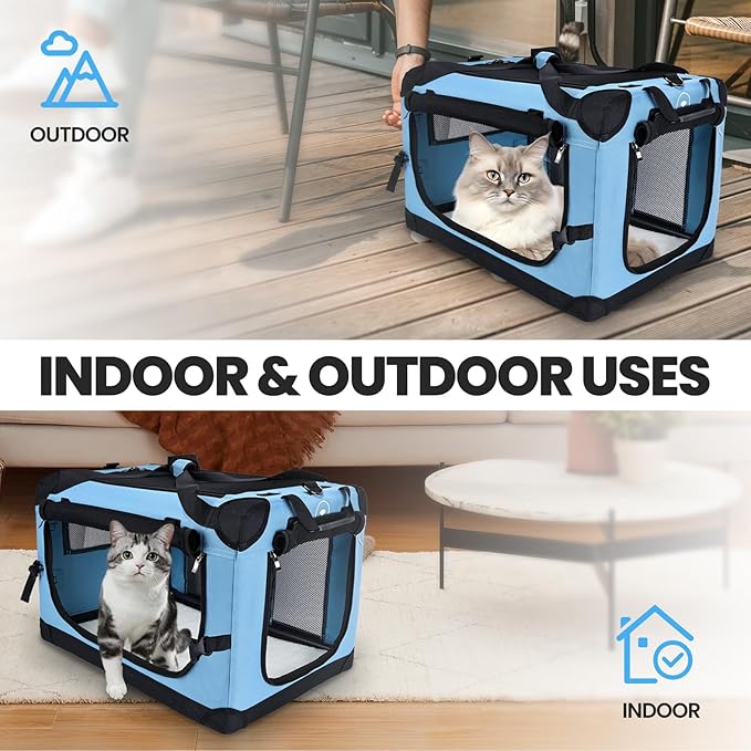 Large Cat Carrier for Car Travel, Soft Sided Collapsible Pet Carrier for Outdoor and Indoor Uses, Roomy Extra Large Cat Carrier for 2 Kittens or Puppies Up to 50lbs (Teal)