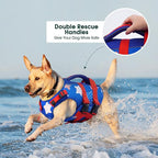 Kuoser Dog Life Jacket High Flotation, American Flag Dogs Life Vest for Swim Boating Independence Day Dog lifejacket with Reflective & Rescue Handle, Adjustable Doggy Life Preserver for Large Dogs 2XL