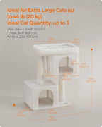 Feandrea Cat Tree, 39.8-Inch Cat Tower, XL, Cat Condo for Extra Large Cats up to 44 lb, Large Cat Perch, 2 Cat Caves, Scratching Post, Cream White UPCT614T01